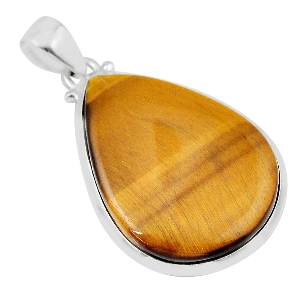22.44cts natural brown tiger's eye pear sterling silver pendant jewelry y44148