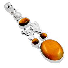 18.01cts natural brown tiger's eye pearl 925 silver love birds pendant n25270