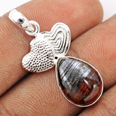 5.84cts natural brown tiger's hawks eye 925 silver seahorse pendant t82774