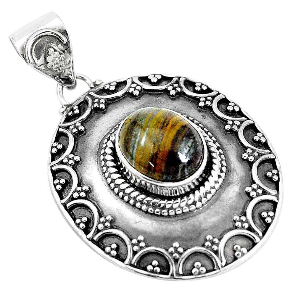 4.54cts natural brown tiger's hawks eye 925 sterling silver pendant p33562