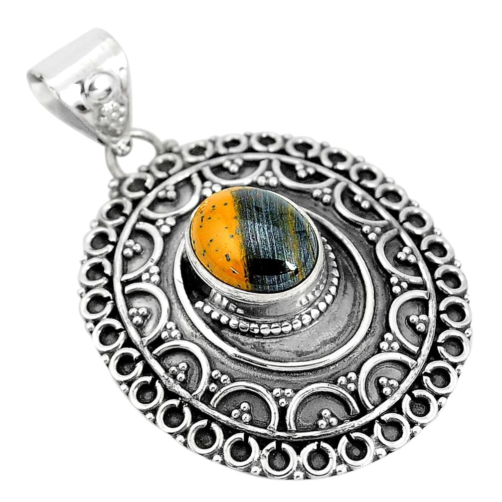 4.01cts natural brown tiger's hawks eye 925 sterling silver pendant p33565