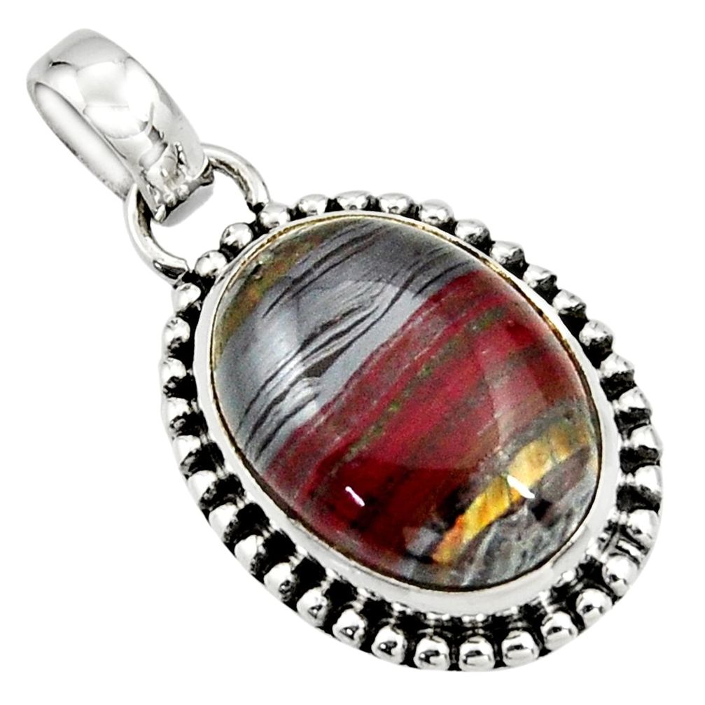 14.23cts natural brown tiger's hawks eye 925 sterling silver pendant r26512