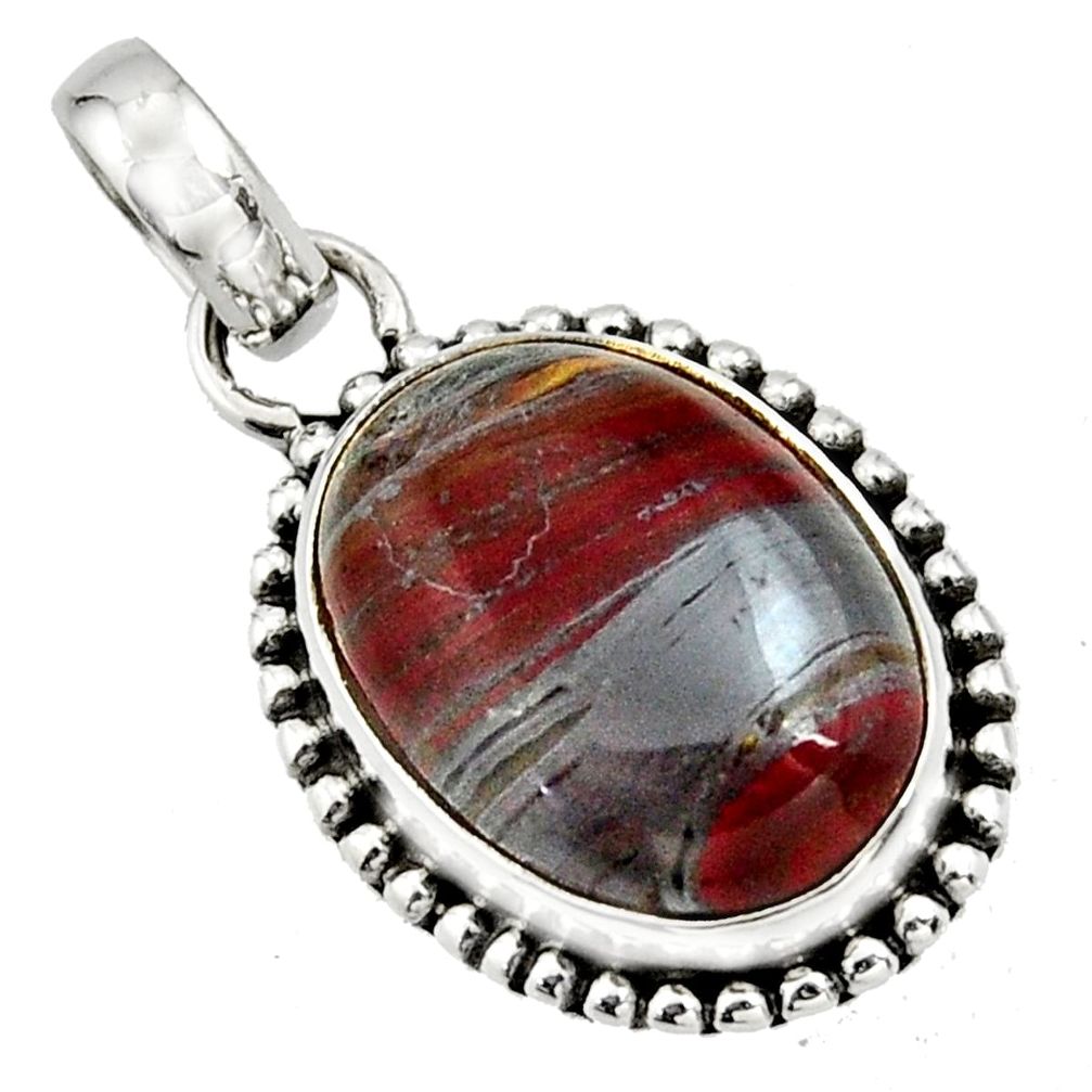 14.14cts natural brown tiger's hawks eye 925 sterling silver pendant r26538