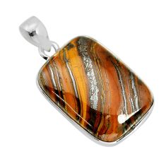 17.98cts natural brown tiger's hawks eye 925 sterling silver pendant y77581