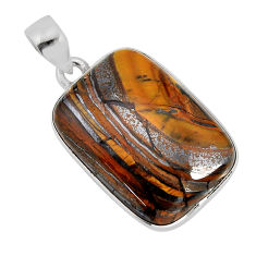 18.31cts natural brown tiger's hawks eye octagan sterling silver pendant y77309