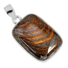 18.86cts natural brown tiger's hawks eye octagan sterling silver pendant y77316