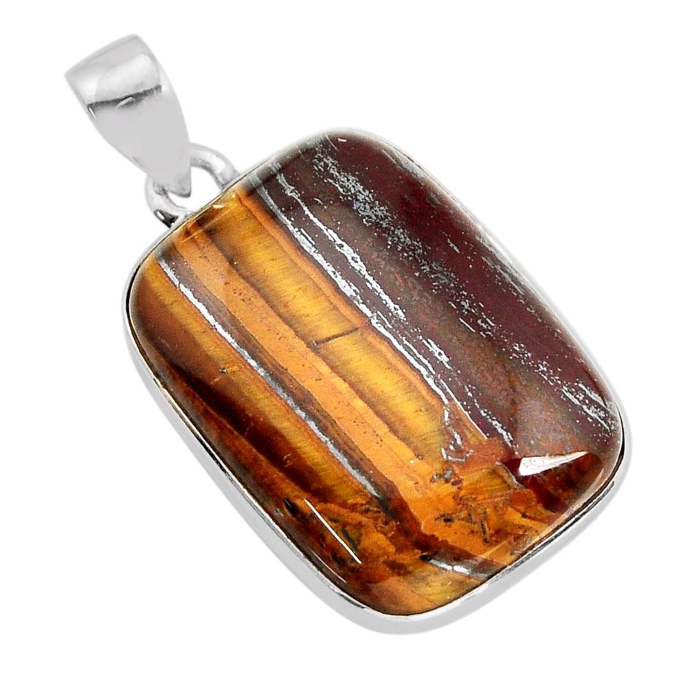 17.50cts natural brown tiger's hawks eye octagan sterling silver pendant y77513