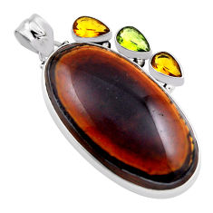 41.80cts natural brown tiger's hawks eye peridot citrine silver pendant n24960