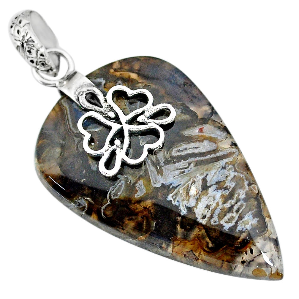 27.10cts natural brown turkish stick agate 925 sterling silver pendant r91211