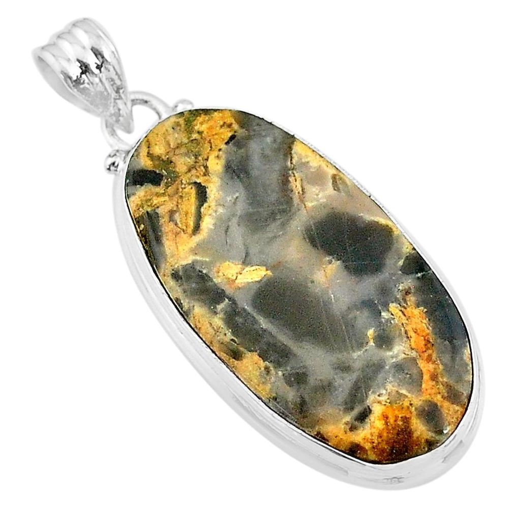 17.55cts natural brown turkish stick agate 925 sterling silver pendant t18396