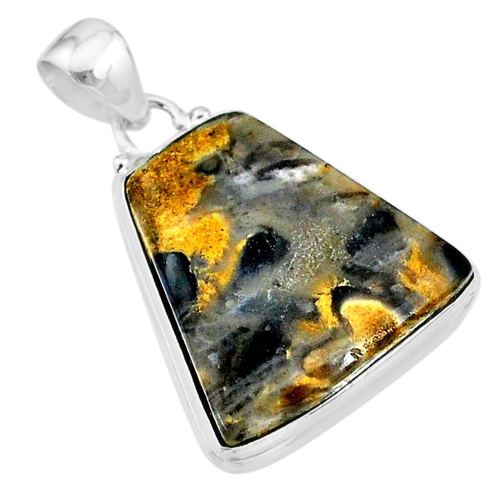 19.07cts natural brown turkish stick agate 925 sterling silver pendant t18398