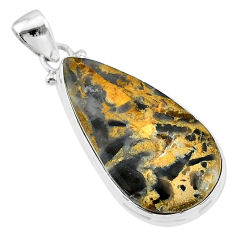 15.65cts natural brown turkish stick agate 925 sterling silver pendant t18415