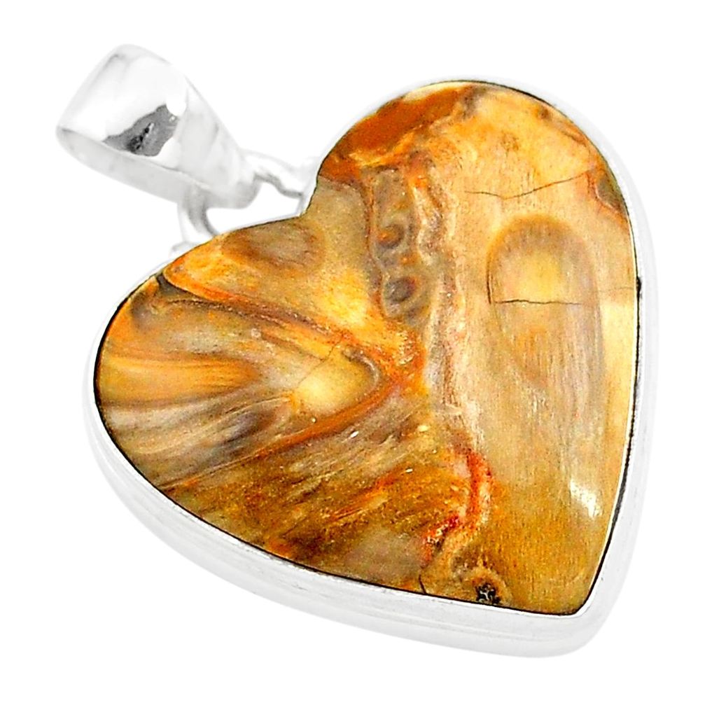 19.23cts heart brown turkish stick agate 925 sterling silver pendant t22945