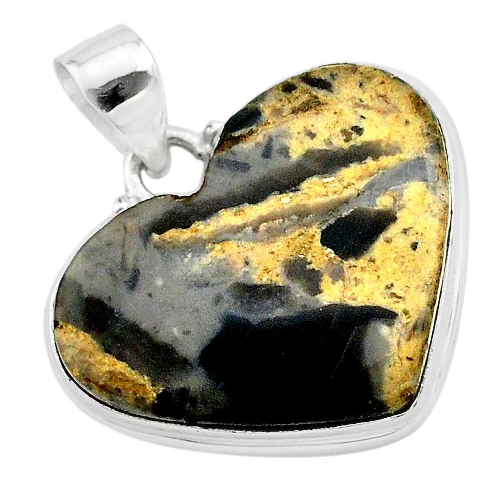 18.68cts heart brown turkish stick agate 925 sterling silver pendant t22970