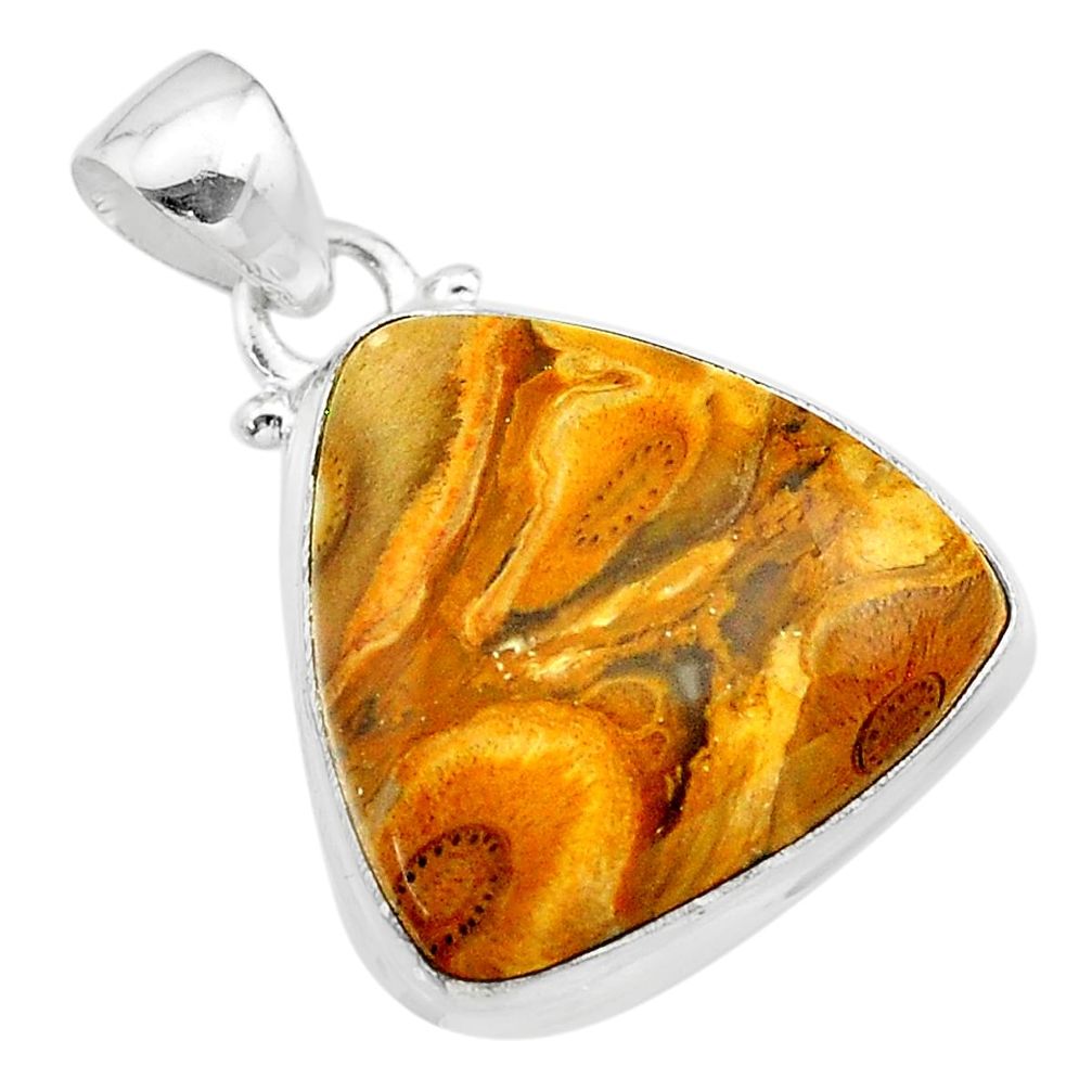 15.65cts natural brown turkish stick agate 925 sterling silver pendant t30608