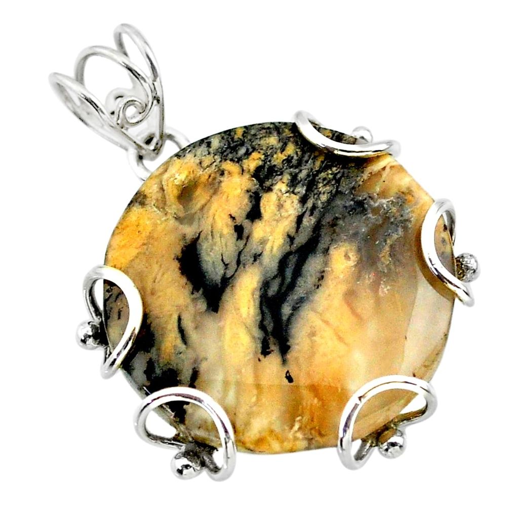 23.46cts natural brown turkish stick agate 925 sterling silver pendant t31876