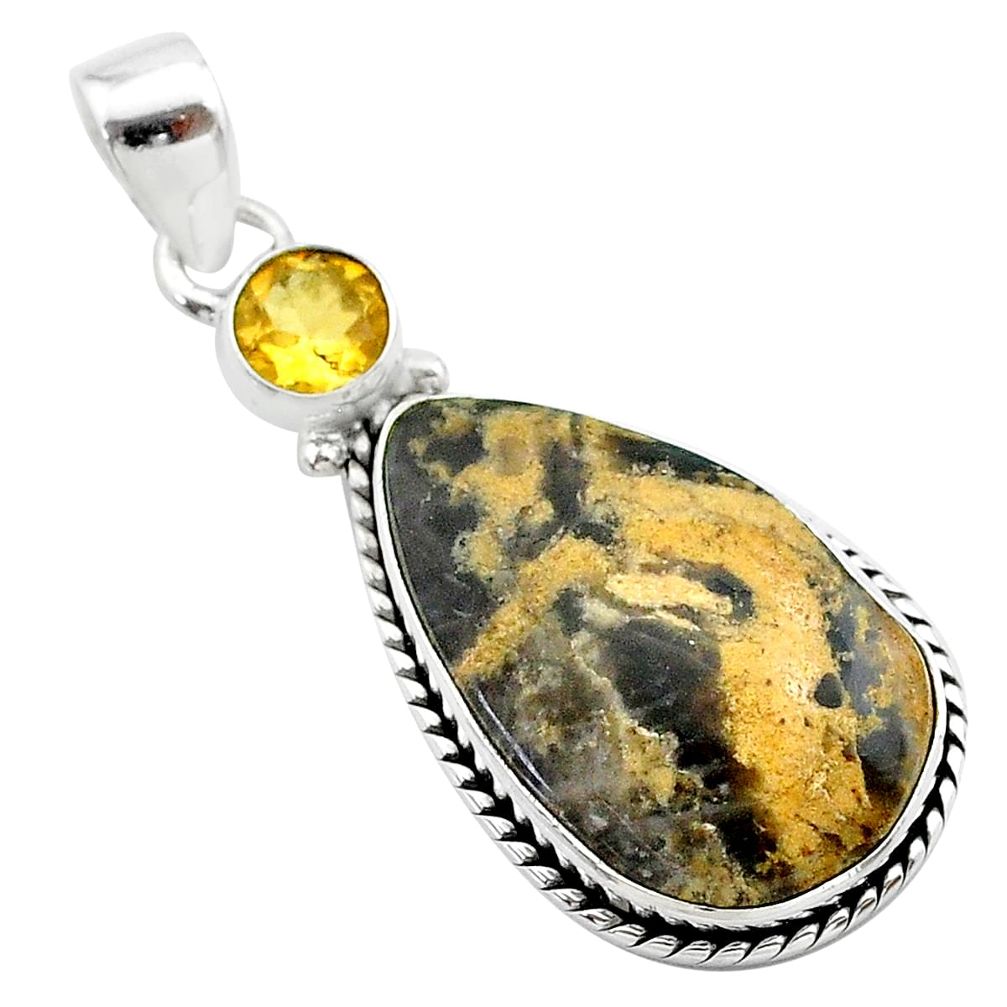 15.55cts natural brown turkish stick agate citrine 925 silver pendant t22661