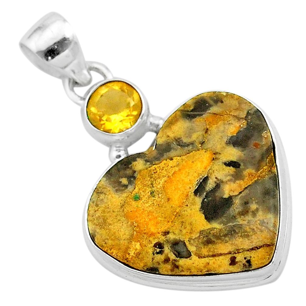 17.22cts natural brown turkish stick agate citrine 925 silver pendant t23126