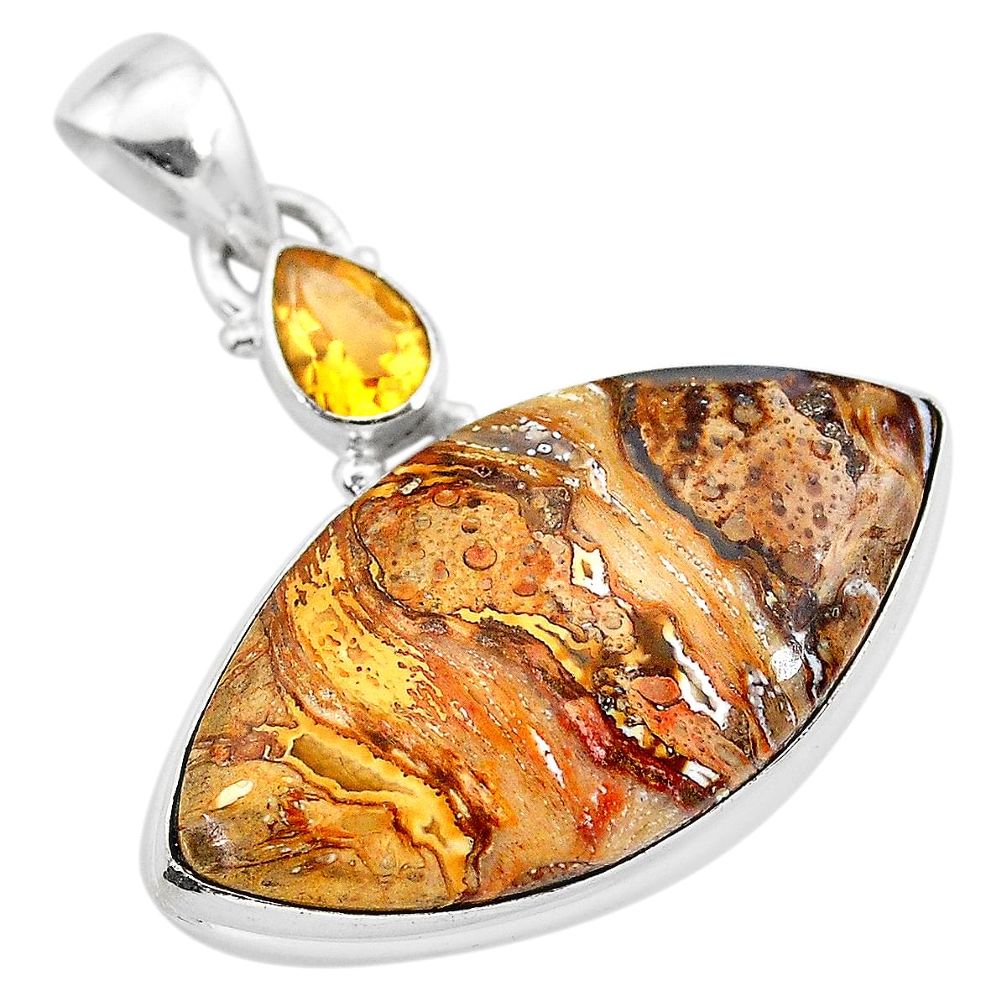 19.23cts natural brown turkish stick agate citrine 925 silver pendant t28554