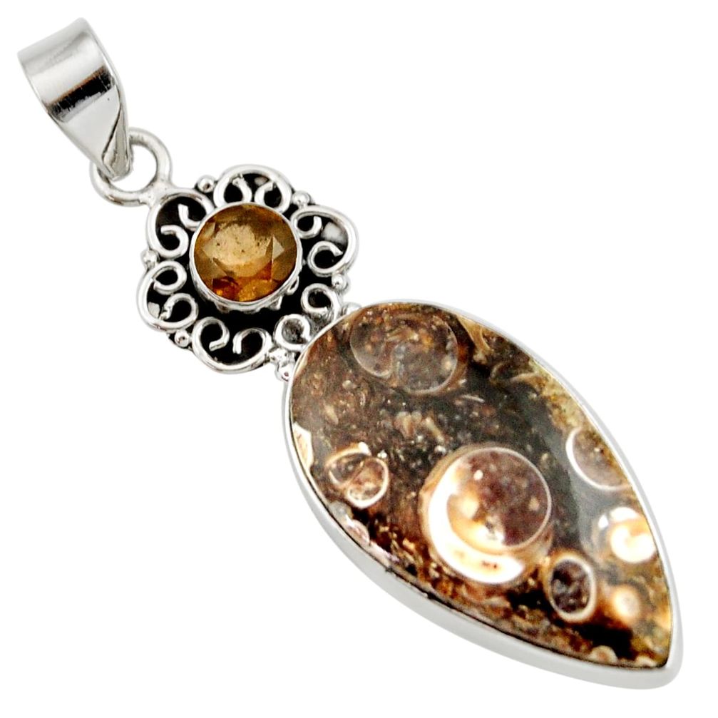  brown turritella fossil snail agate 925 silver pendant d42314