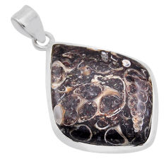 21.53cts natural brown turritella fossil snail agate 925 silver pendant n35008