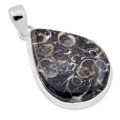 22.85cts natural brown turritella fossil snail agate 925 silver pendant n35010