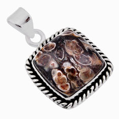 10.78cts natural brown turritella fossil snail agate 925 silver pendant n38206