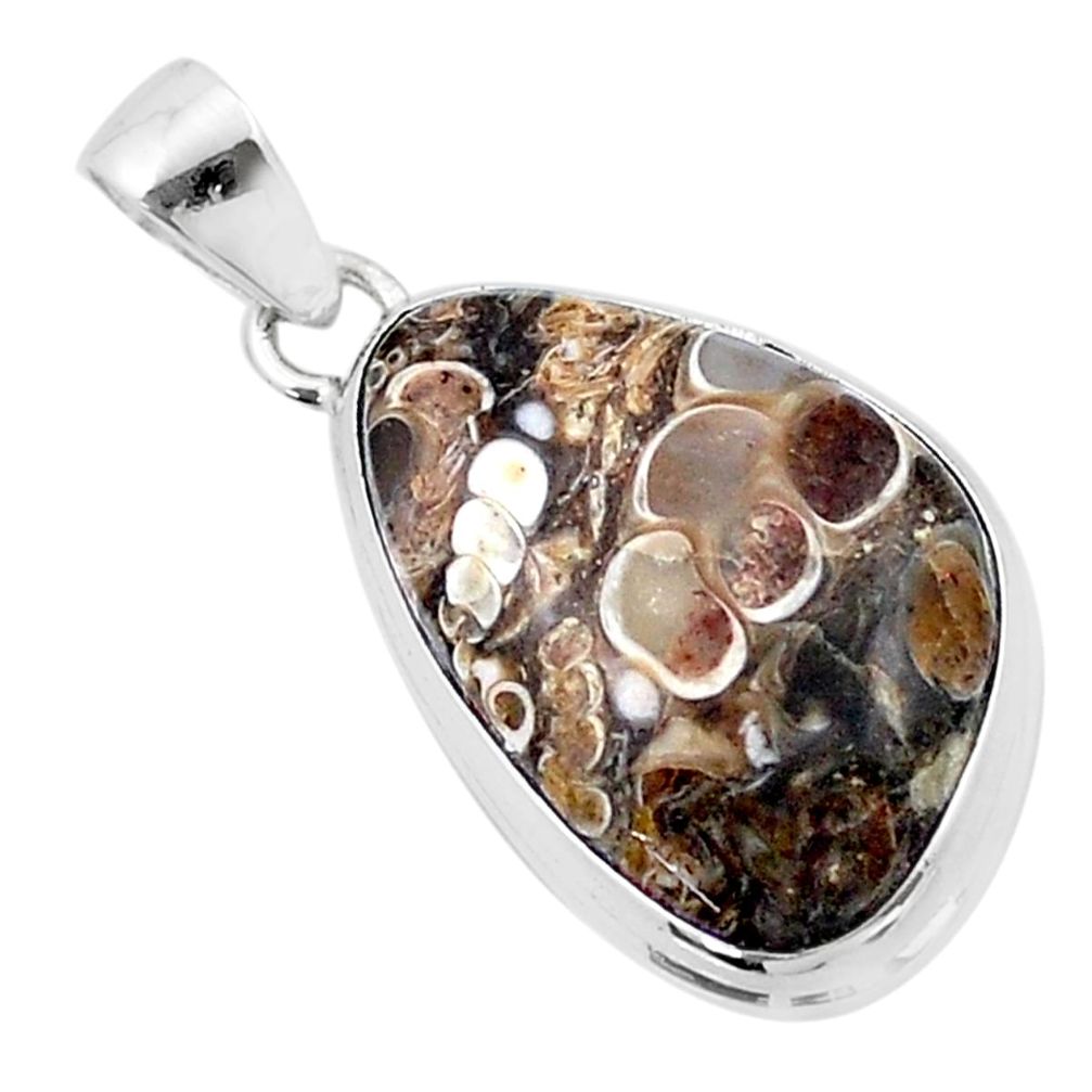 12.07cts natural brown turritella fossil snail agate 925 silver pendant u40281