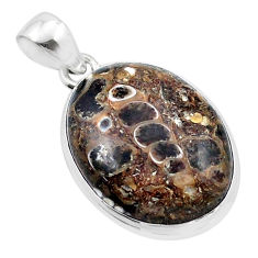13.37cts natural brown turritella fossil snail agate 925 silver pendant u40282