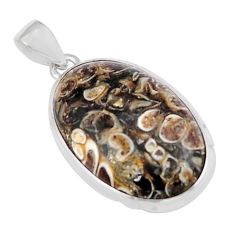 18.36cts natural brown turritella fossil snail agate 925 silver pendant y23522