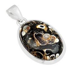 14.47cts natural brown turritella fossil snail agate 925 silver pendant y23546