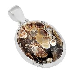 14.68cts natural brown turritella fossil snail agate 925 silver pendant y23579