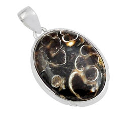 16.32cts natural brown turritella fossil snail agate 925 silver pendant y23633