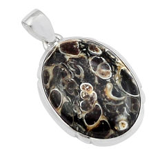 18.55cts natural brown turritella fossil snail agate 925 silver pendant y23636