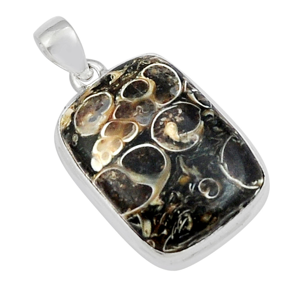 19.15cts natural brown turritella fossil snail agate 925 silver pendant y23638