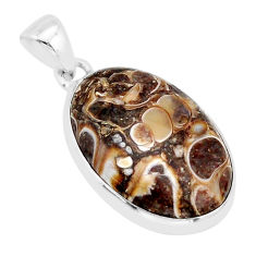 14.14cts natural brown turritella fossil snail agate 925 silver pendant y66529