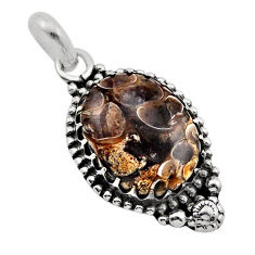 14.90cts natural brown turritella fossil snail agate 925 silver pendant y91919