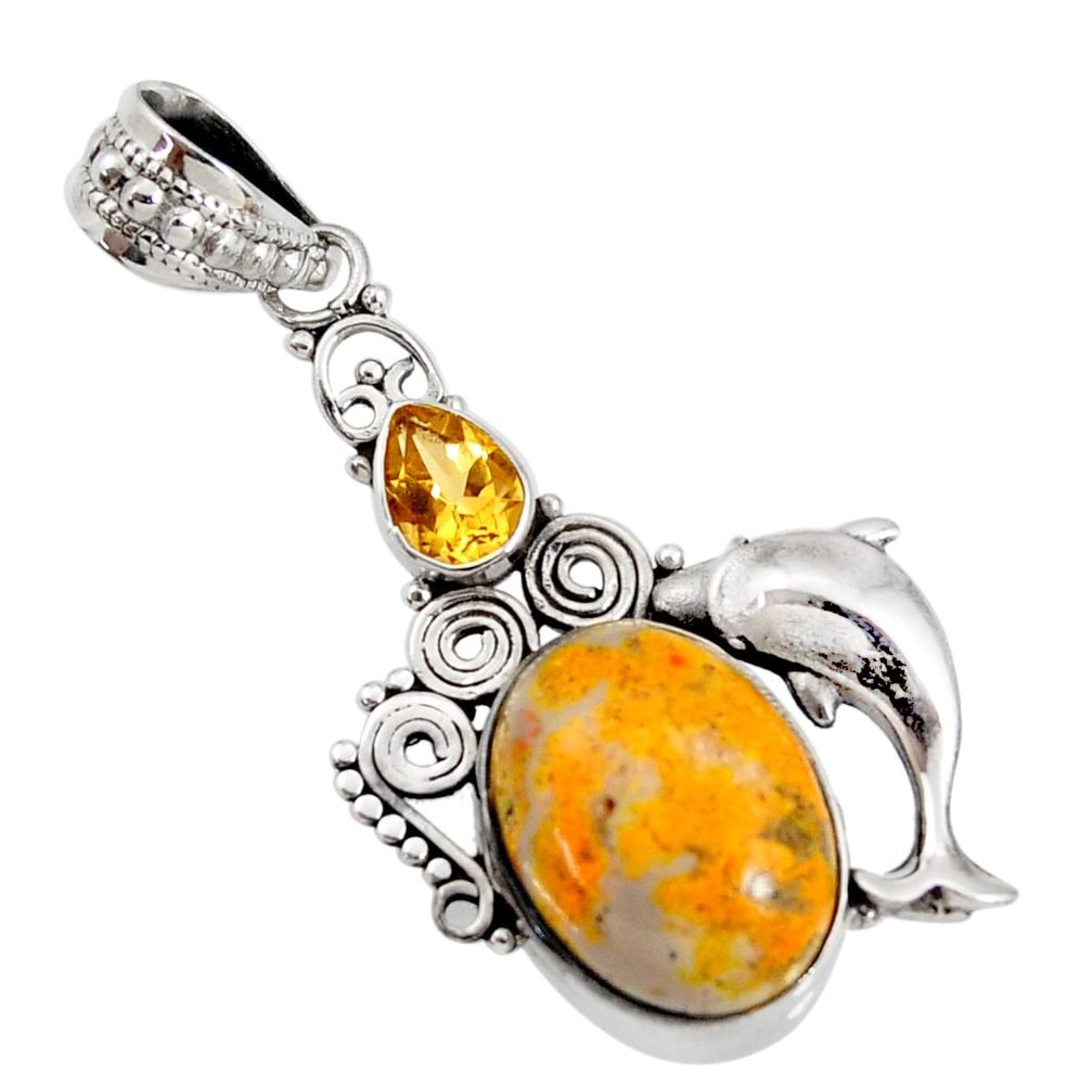  bumble bee australian jasper 925 silver dolphin pendant d44171