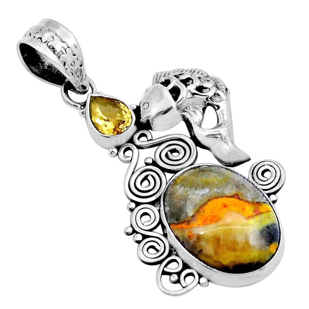 10.37cts natural bumble bee australian jasper citrine silver fish pendant y6350