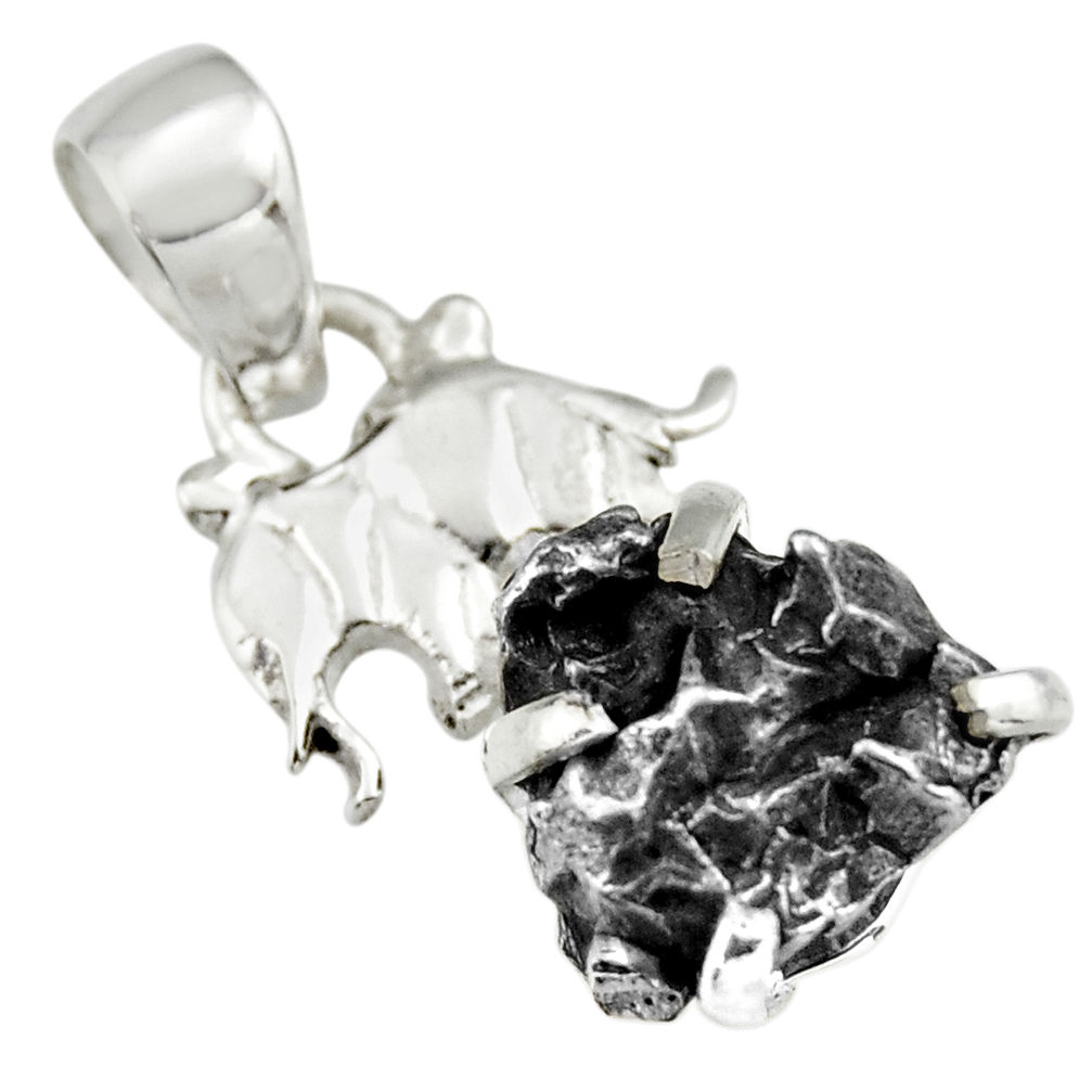 10.78cts natural campo del cielo (meteorite) 925 silver elephant pendant r19068