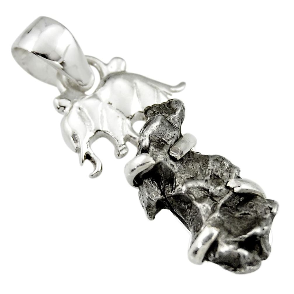 13.55cts natural campo del cielo (meteorite) 925 silver elephant pendant r19071