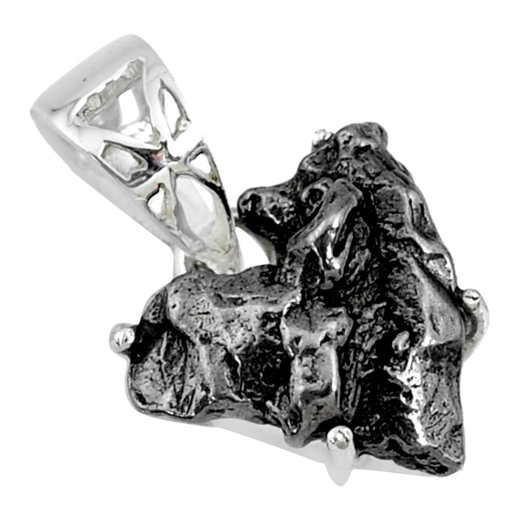 12.04cts natural campo del cielo (meteorite) fancy 925 silver pendant r73600