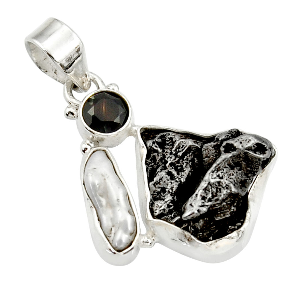 27.70cts natural campo del cielo (meteorite) onyx 925 silver pendant d43106