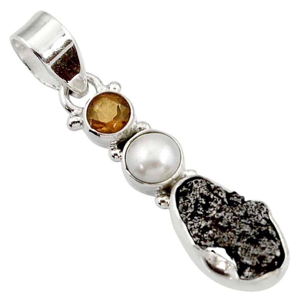 10.75cts natural campo del cielo (meteorite) pearl 925 silver pendant d43125