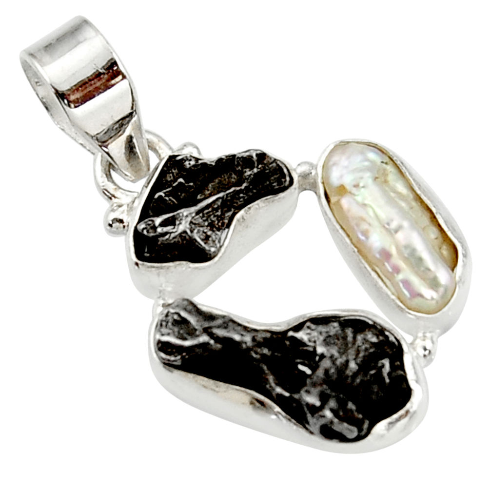 15.02cts natural campo del cielo (meteorite) pearl 925 silver pendant d43126