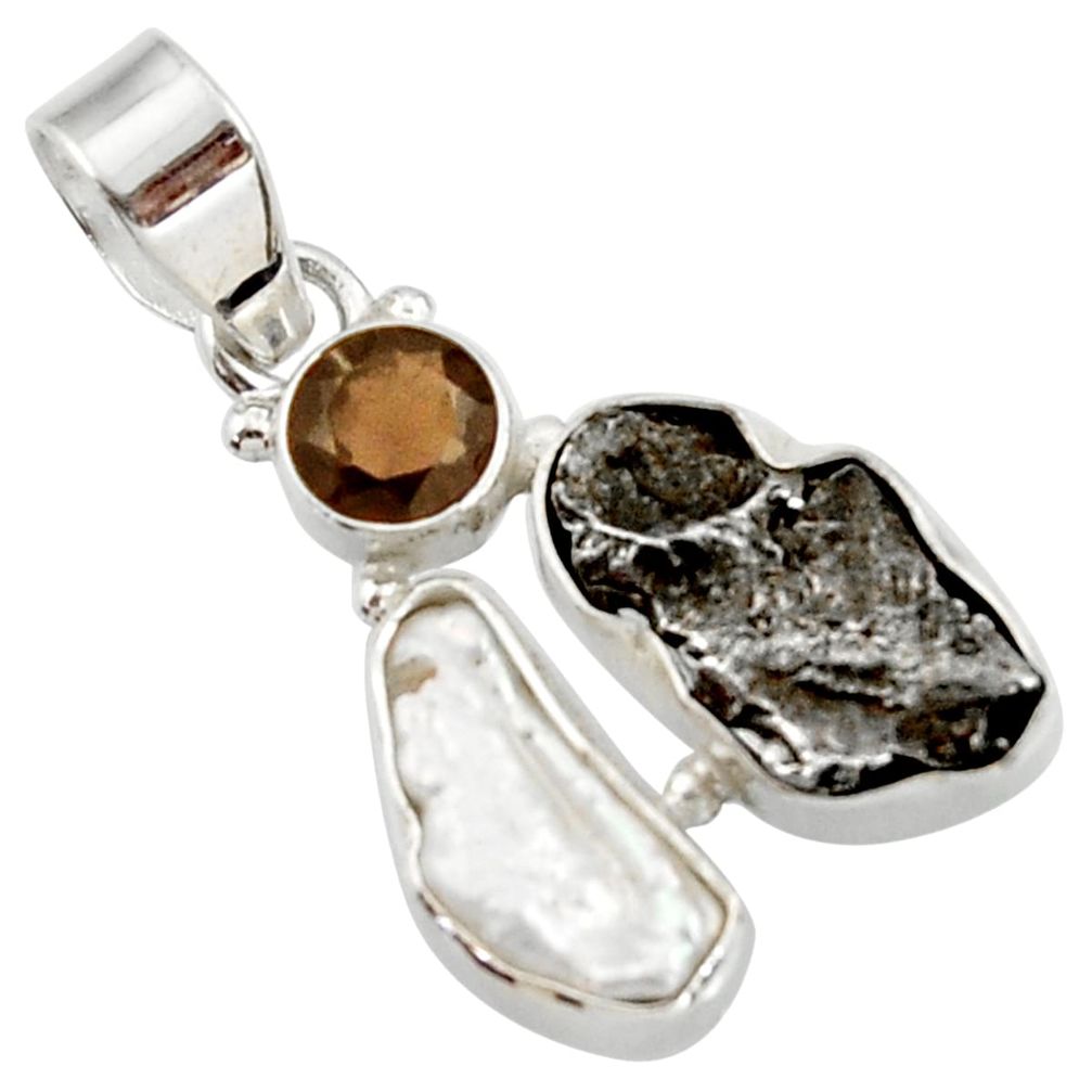 13.49cts natural campo del cielo (meteorite) pearl 925 silver pendant d43133