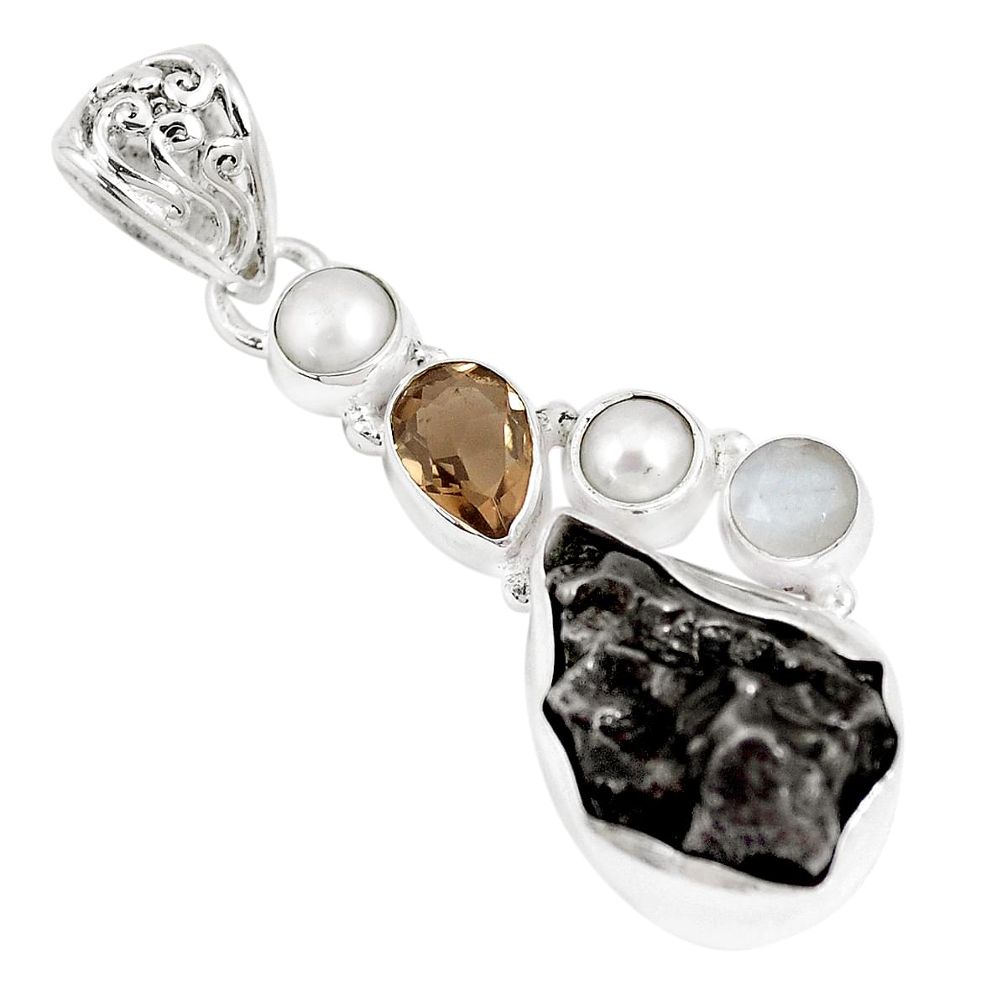  campo del cielo smoky topaz pearl 925 silver pendant p12811