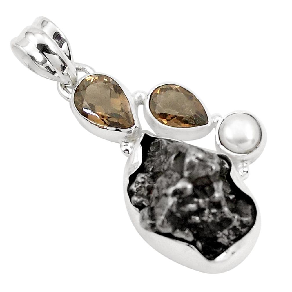 32.48cts natural campo del cielo smoky topaz pearl 925 silver pendant p25982