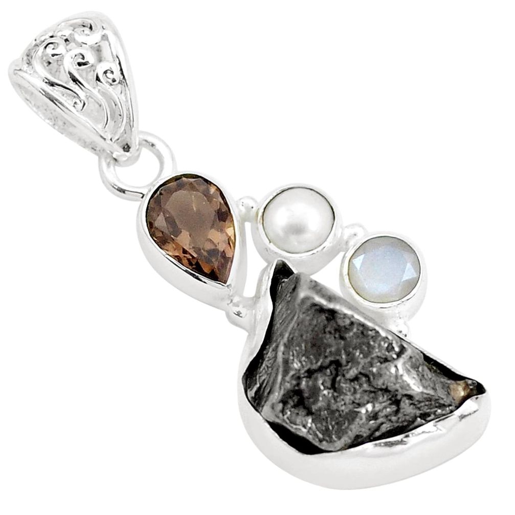 28.27cts natural campo del cielo smoky topaz pearl 925 silver pendant p25986