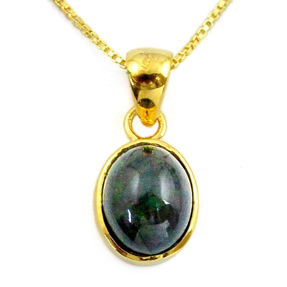 3.65cts natural chalama black opal gold polished oval 925 silver 18' chain pendant u22528